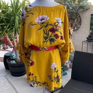 💚☀️💚MUSTARD COLOR W/FLORAL PRINT ASIAN STYLE MINI DRESS💚🔅💚
